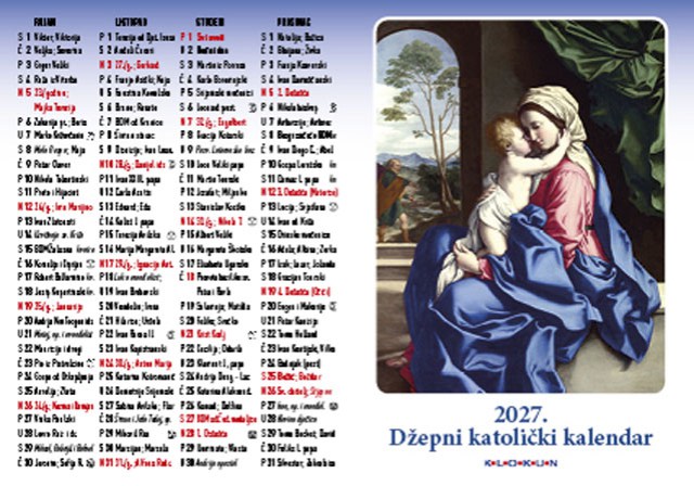 Džepni katolički kalendar na preklop 2027. - Blažena Djevica Marija